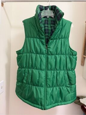 Merona Green Puffer Vest with Plaid Lining
